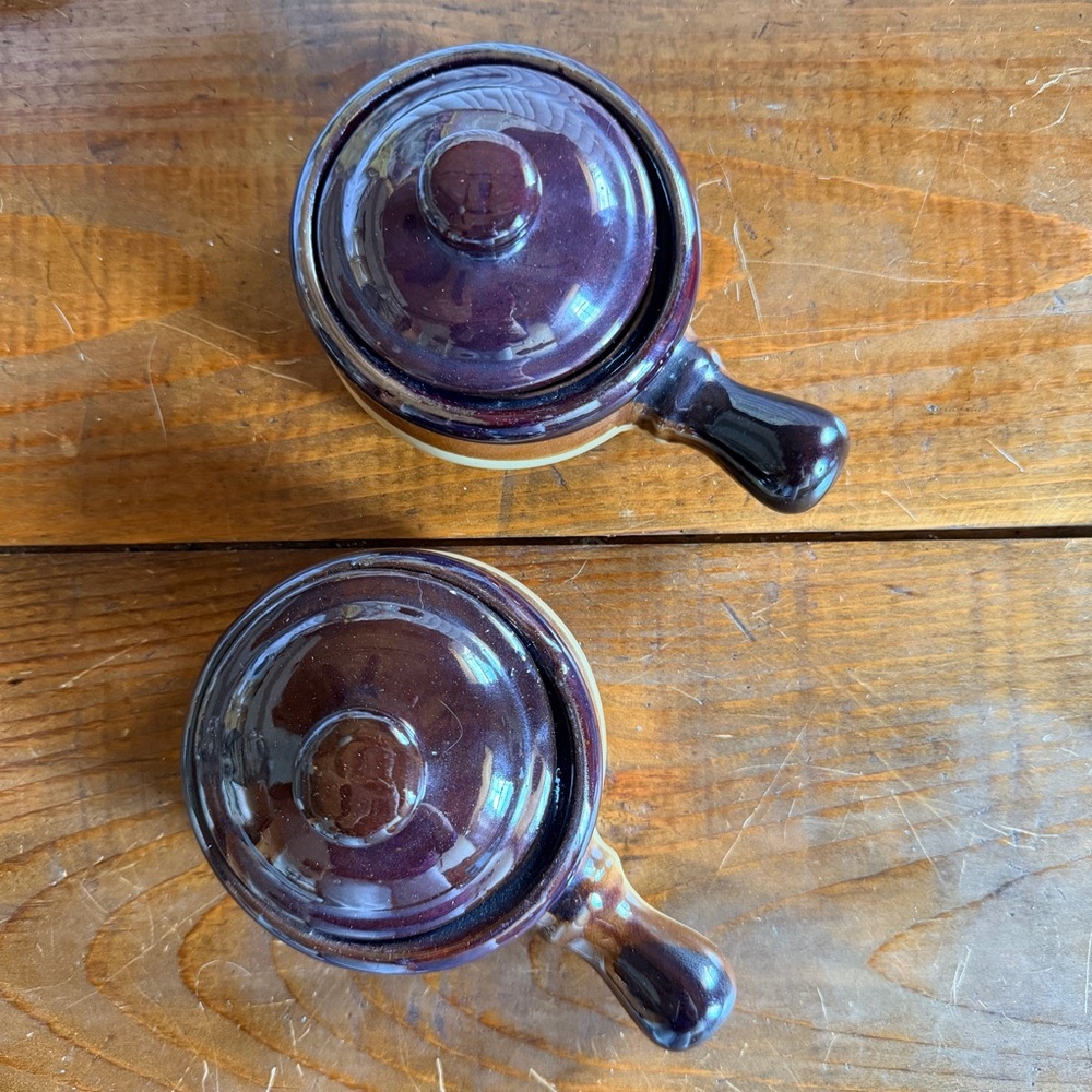 Vintage French onion crocks set of 2